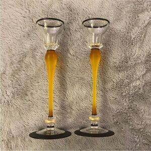 Gloria Vanderbilt Elegant Amber Glass Candle Holders (2)